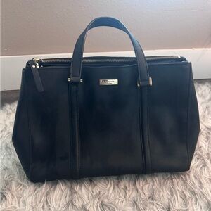 kate spade Black Leather Tote with Gold Plaque